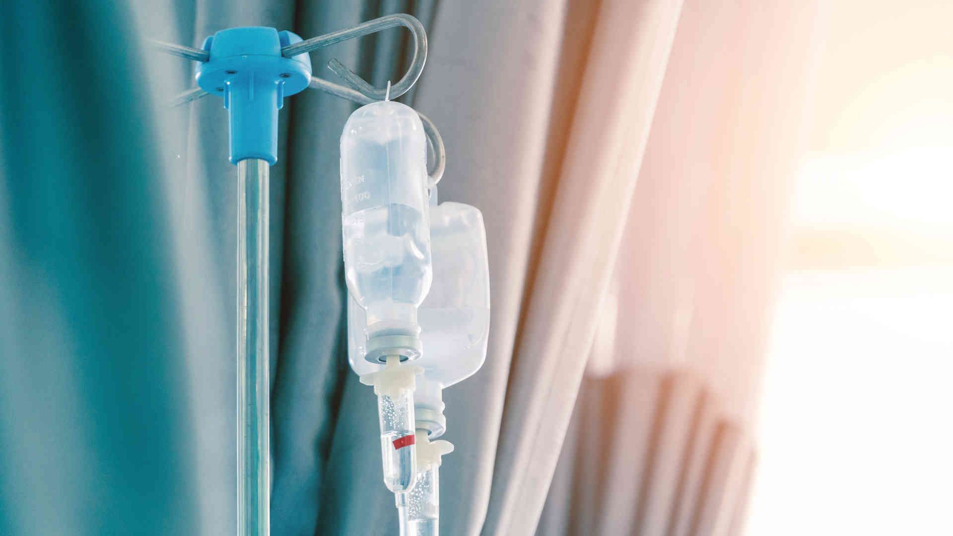 Hydroxyethyl starch fluid hanging from a drip stand